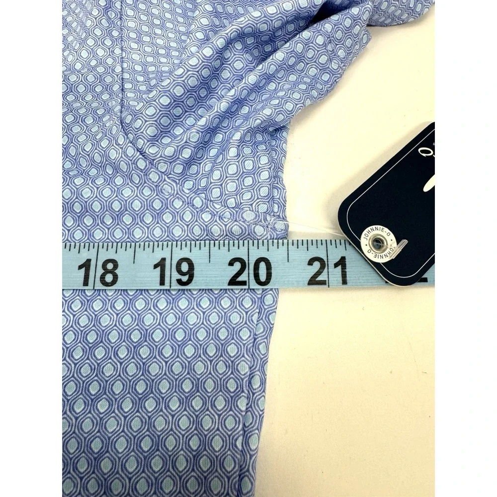 NWT johnnie-O PUDDLES Top Shelf Geometric Print Golf Polo Shirt Blue SMALL $110 - Picture 8 of 9